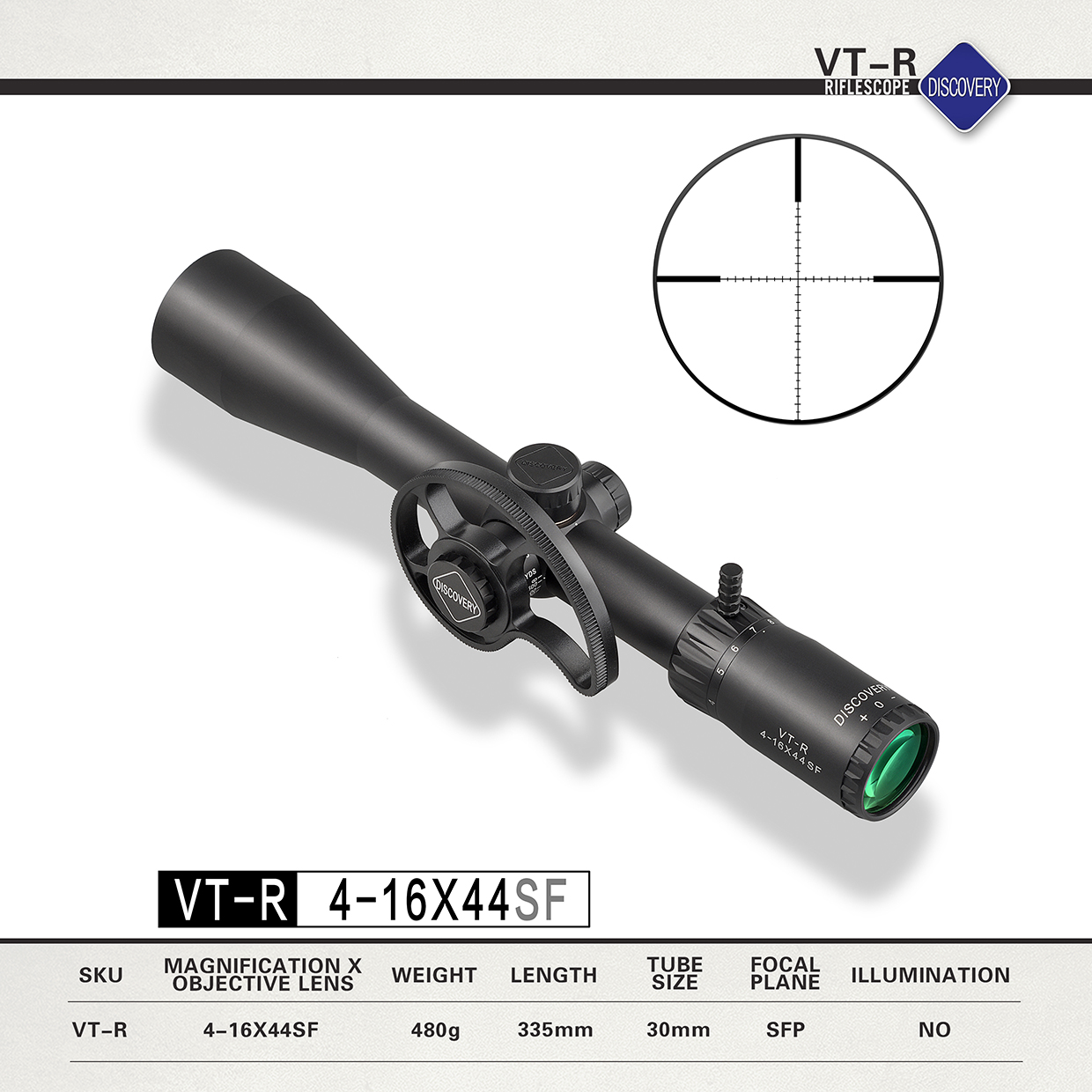 DISCOVERY VT-R 4-16X44SF 30mm Mirino Da Caccia Con Mirino Ottico .22LR 