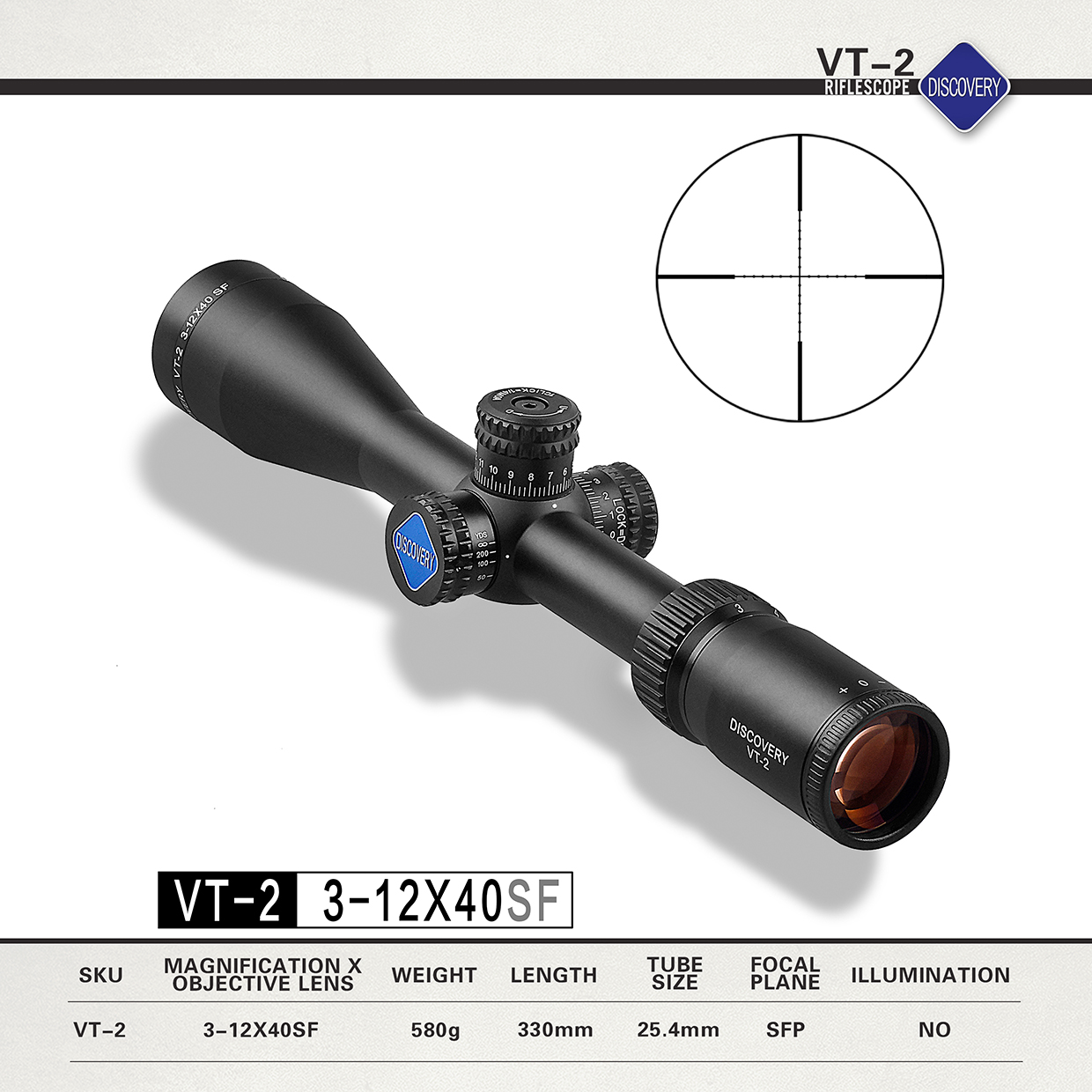 Details about   DISCOVERY VT-2 10X44SF Large Side Wheel SFP Mil Dot Optics Hunting Rifle Scope 