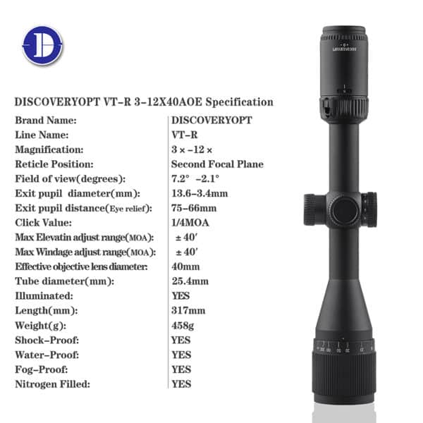 DISCOVERY VT-R 3-12X40AOE 1/4MOA Frontparallaxos céltávcső