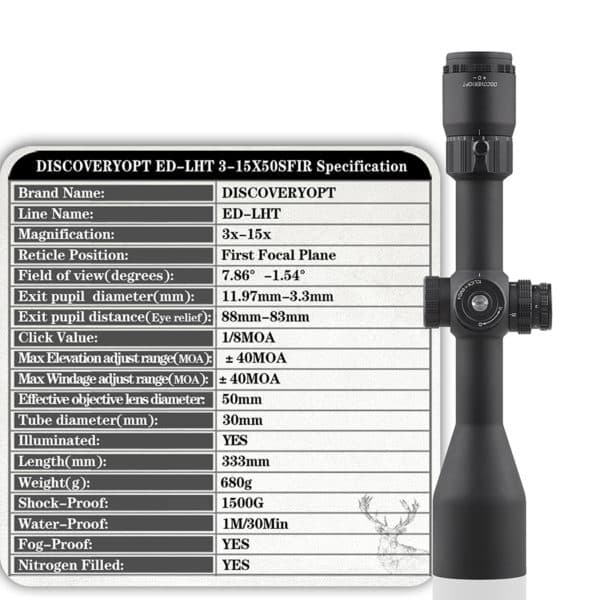 DISCOVERY ED LHT 3-15X50SFIR FFP 1/8MOA Oldalparallaxos céltávcső