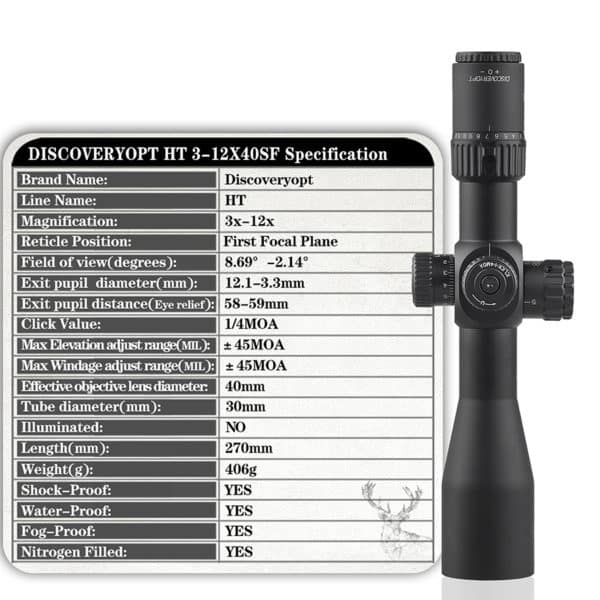 Discoveryopt HT 3-12X40SF FFP 1/4MOA Oldalparallaxos céltávcső