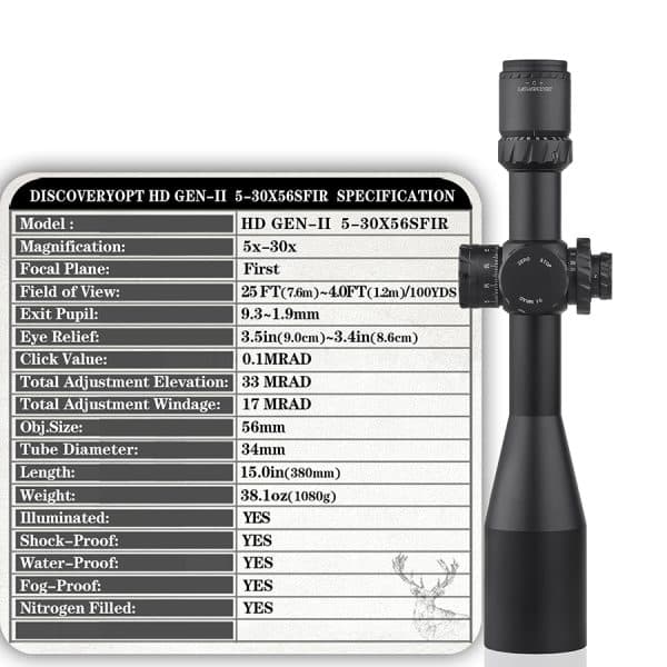 Discoveryopt HD GEN II 5-30X56SFIR FFP ZEROSTOP