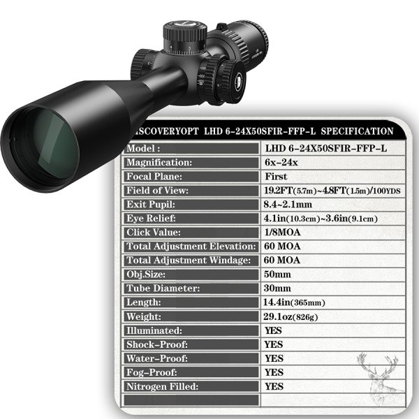 Discoveryopt LHD NV 6-24X50SFIR FFP-L 1/8MOA Oldalparallaxos céltávcső
