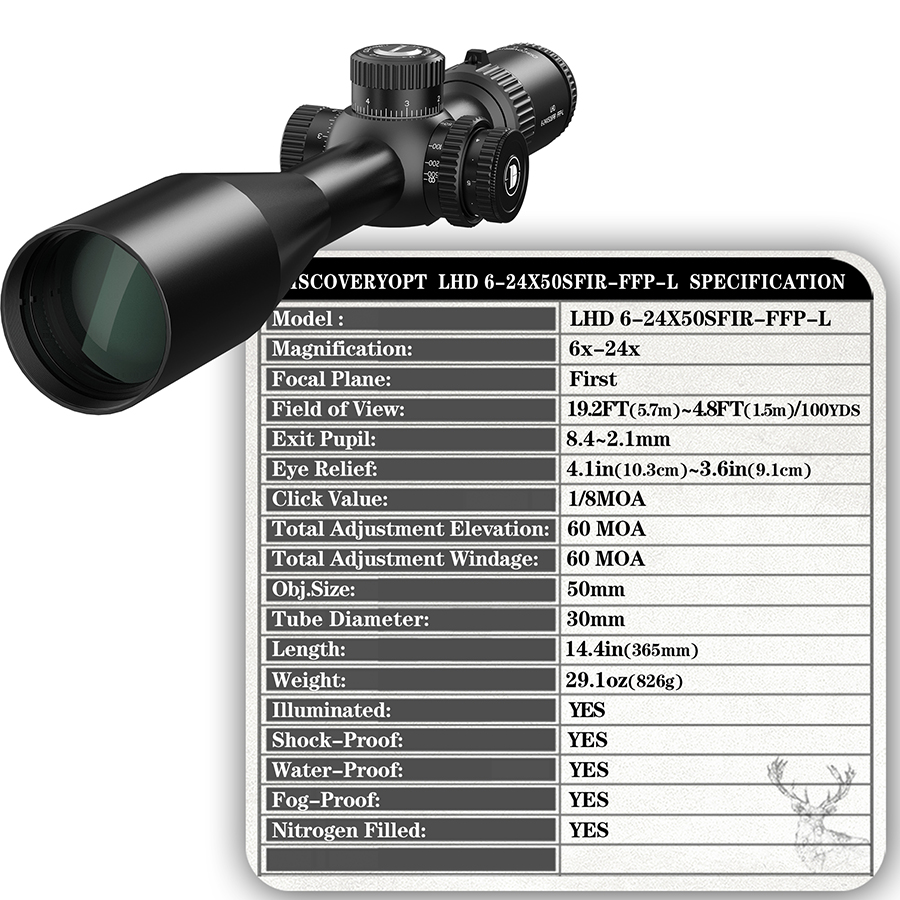 Discoveryopt LHD NV 6-24X50SFIR FFP-L 1/8MOA Oldalparallaxos céltávcső
